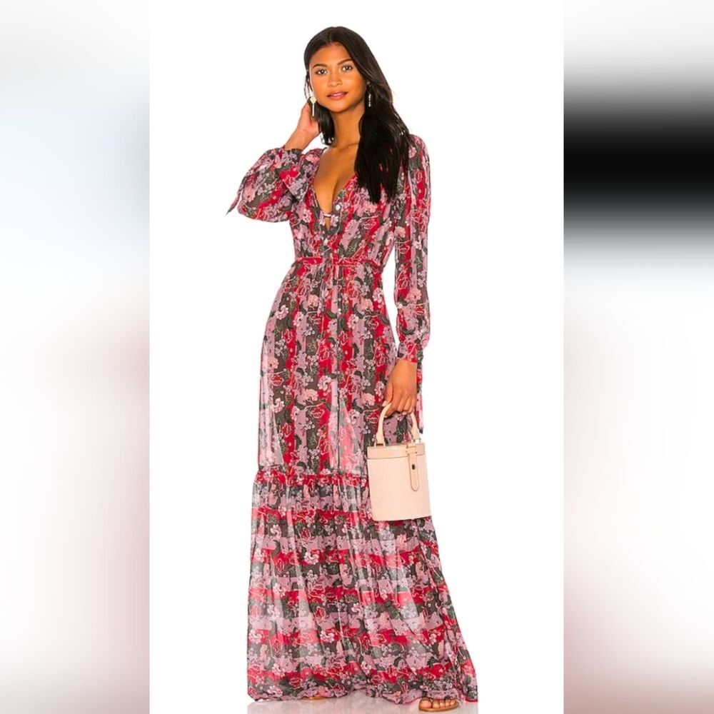Boamar Zain Maxi Dress Charm Brown Floral Resort Swim Coverup Unlined Pink XS/S